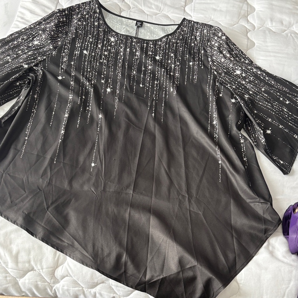 SHEIN Black Blouse with Silver Sparkle